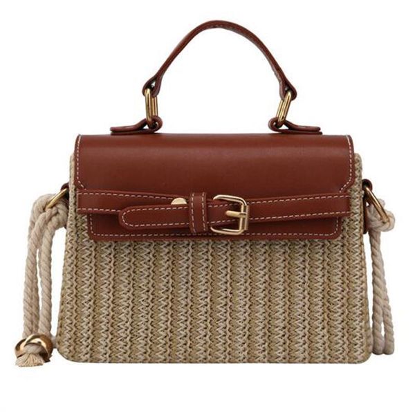 

straw+leather ladies handbag women bag summer rattan bag shoulder handmade woven beach circle bohemia crossbody