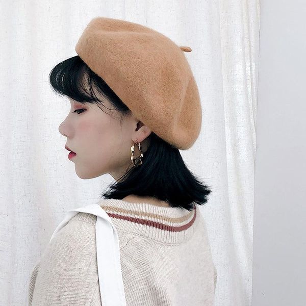 

women cashmere berets hats lady girl wool berets autumn winter vintage female hat warm black pink beige gray red yellow blue, Blue;gray