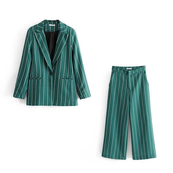

vintage chic striped pant suits fashion pockets single button notched blazer straight long pants casual suit 2 piece set outfits, White