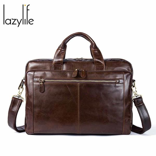 

lazylife men briefcase bag business genuine leather shoulder messenger bags office handbag 14 inch laptop