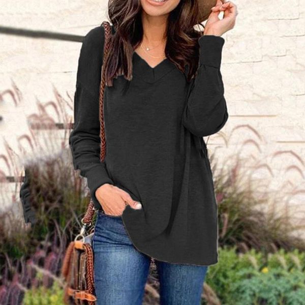 

2020 plus size winter autumn fashion solid blouse lady casual loose v-neck tee female women long sleeve shirt blusa pullover1, White