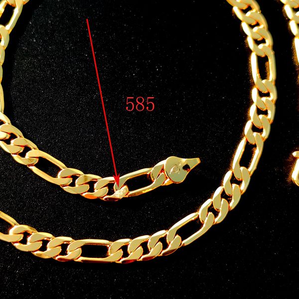 

necklace chain real 18 k yellow gf gold solid wome's figaro bling link 50cm 6mm stamep 585 hallmarked, Silver