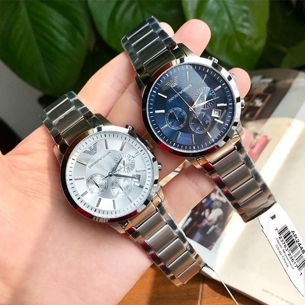 

ar fashion men's quartz watch chronograph sport men watches brand luxury full steel waterproof clock male wristwatch 2021, Slivery;brown