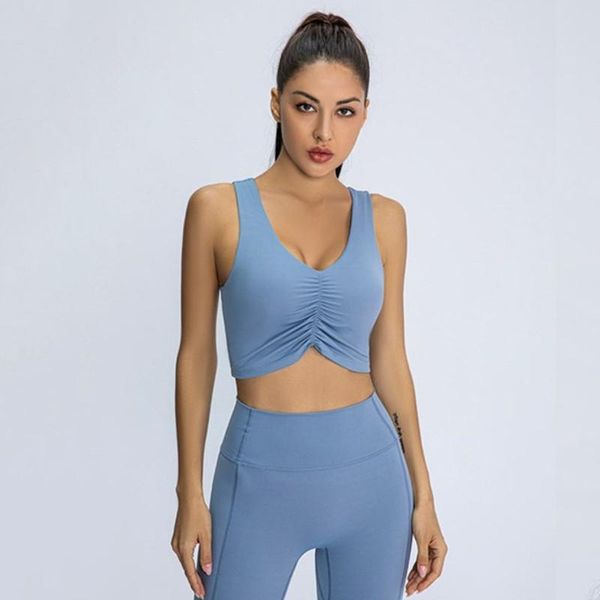 

gym clothing folds design shockproof sports bra vest-style women yoga underwear fitness activewear racerback running workout, White;black