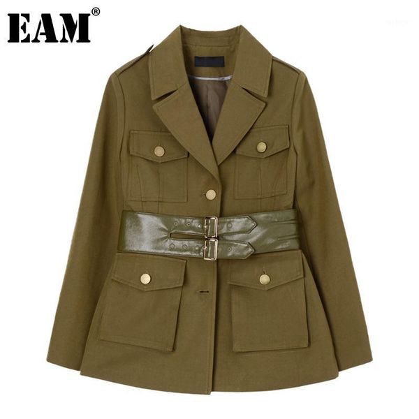 

eam] women pu leather split joint blazer new lapel long sleeve loose fit jacket fashion tide spring autumn 2020 1z7651, White;black