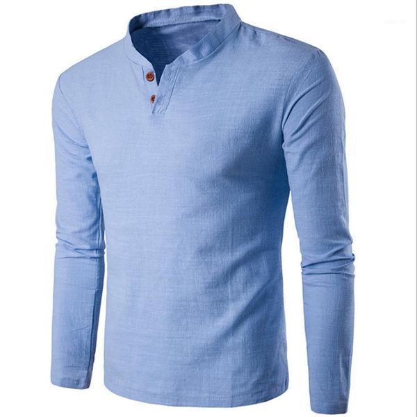 

comfortable spring summer long sleeve shirt men solid color casual shirts button v collar cotton linen shirt male brand clothing1, White;black