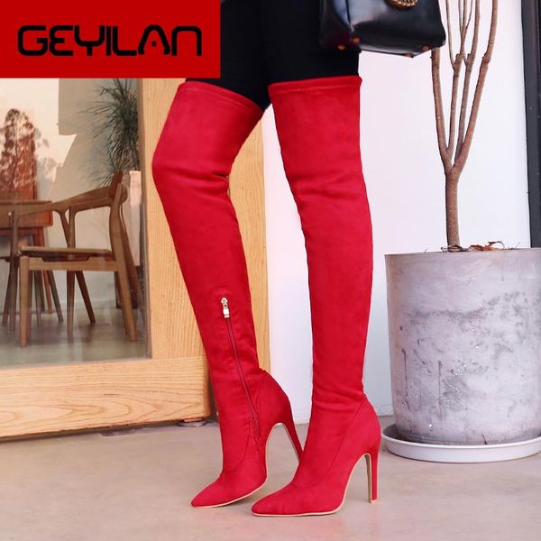 

plus size 31-43 women 11cm high heels over the knee thigh boots 58cm height boots long fetish pumps 2020 brown red shoes, Black