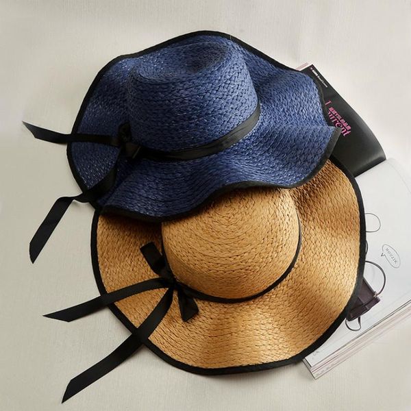 

wide brim hats lady summer panama womens hat you ma'am women sunscreen fashion sandy beach cap brimmed sun ladies straw visor, Blue;gray