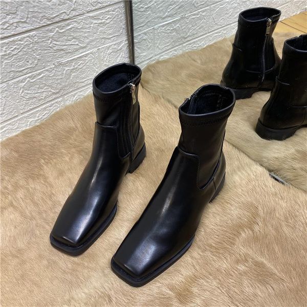 

deat 2020 new autumn / winter fashion casual square toe thick heels skinny side zipper women short boots sg153, Black