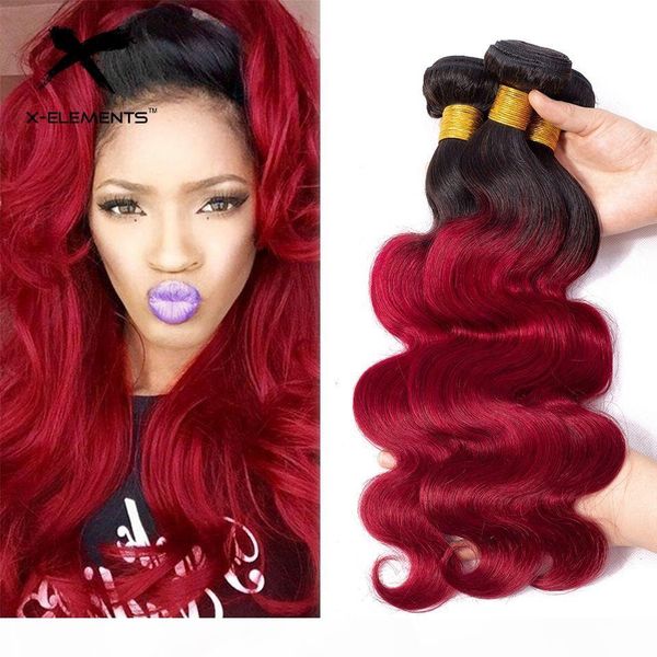 

precolored 100% humany haire bundles t1b burgundy human hairy weaves 10 bundly brazilian remy ombre curly hair extensions, Black;brown