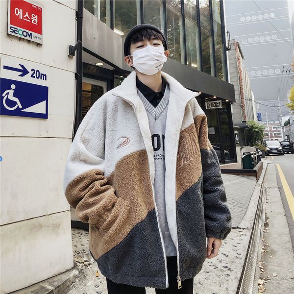 

2021 new men's winter lamb wool coats woman korean streetwear fashion coat thicken zipper mens warm jackets ob2y, Black