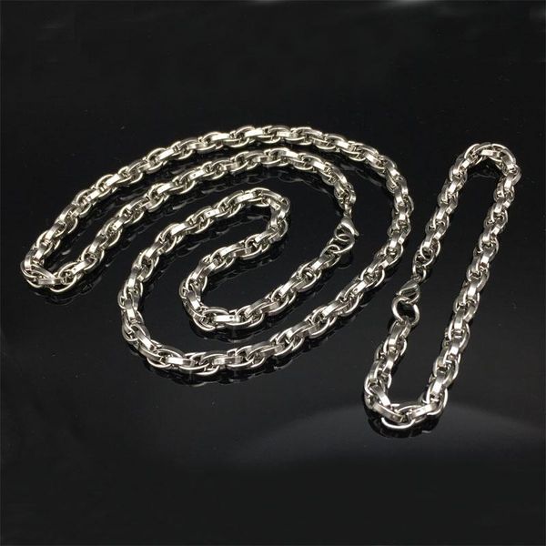 

mens boy jewelry chunky chain jewelry sets for men long stainless steel necklaces + bracelets african, Silver