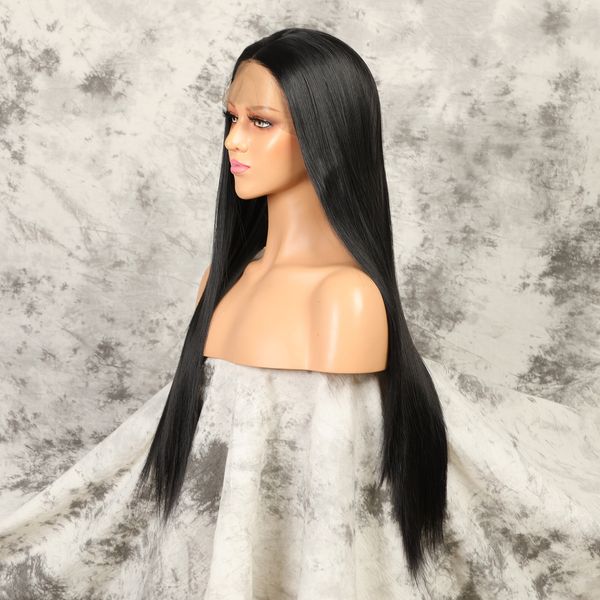 

paff long straight black lace front wig glueless heat resistant fiber hair synthetic silky and soft for fashion women, Black;brown