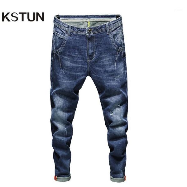 

kstun ripped jeans men stretch blue slim fit biker jeans pants autumn streetwear hip hop distressed fashion male long trousers1