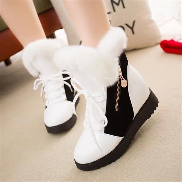 

women boots platform winter shoes women snow boots platform keep warm ankle winter with thick fur heels botas mujer, Black