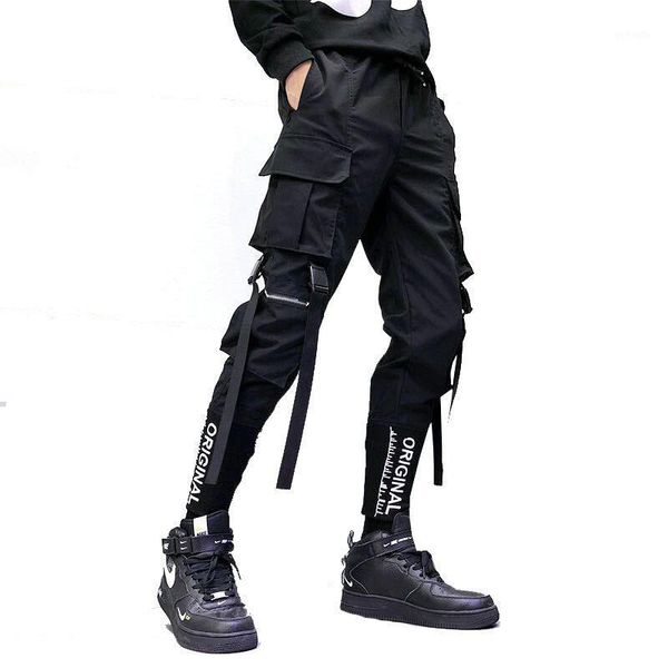 

streetwear ribbons pockets harem pants men spring summer casual sweatpants hip hop joggers slim fit black men pencil pants1