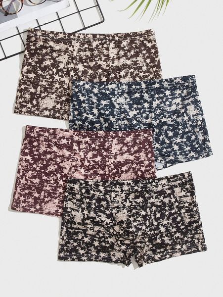 

men 4pcs random star print boxer brief x0bl#, Black;brown