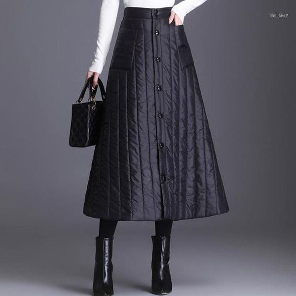 

plus size winter duck down maxi skirts womens 2020 black vintage clothes thick high waist casual loose long skirt 4xl streetwear1