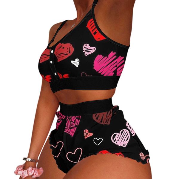 

women's tracksuits 40# love print pajama set summer sleepwear pyjamas women plus size 2 piece home suit loungewear lingerie pijamas nig, Gray