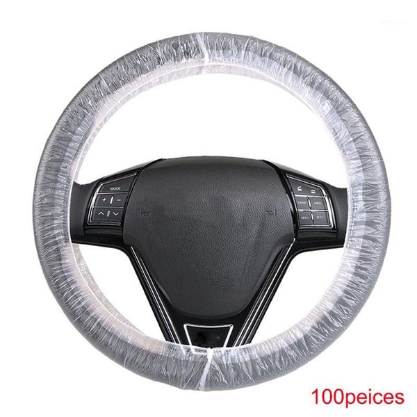

100pcs clear white plastic disposable truck car steering wheel covers films1