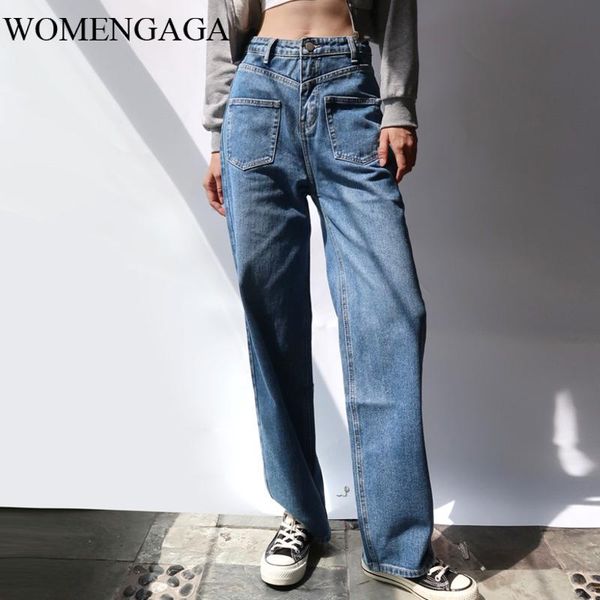 

womengaga women's american slim blue loose casual jeans high waist straight pants big pocket denim womens r3ec