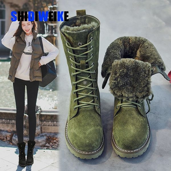 

genuine leather snow boots woman winter boots winter women's shoes pig split ladies platform booties g888 y200115, Black