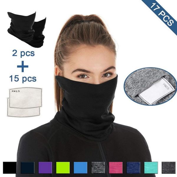 

17 pcs sets 2pcs multifunctional head scarf + 15 filters outdoor sets neck cover magic scarves face cover headband bandanas, Blue;gray