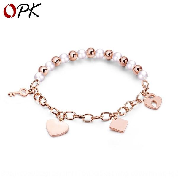 

japanese korean gold key bracelet braceletsimple pearl braceletmori titanium steel temperamentrose plated gold keylove lock bracelet and han, Golden;silver