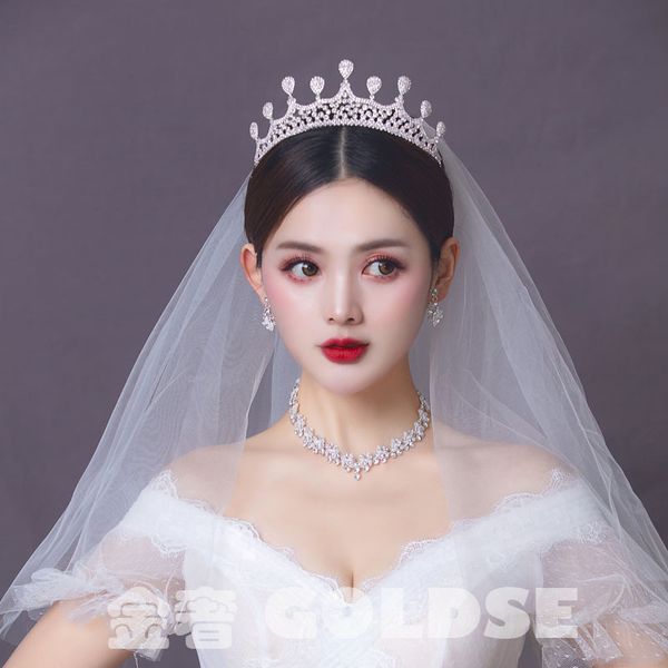 

bride silver diamond necklace three piece dress princess crown wedding p accessories