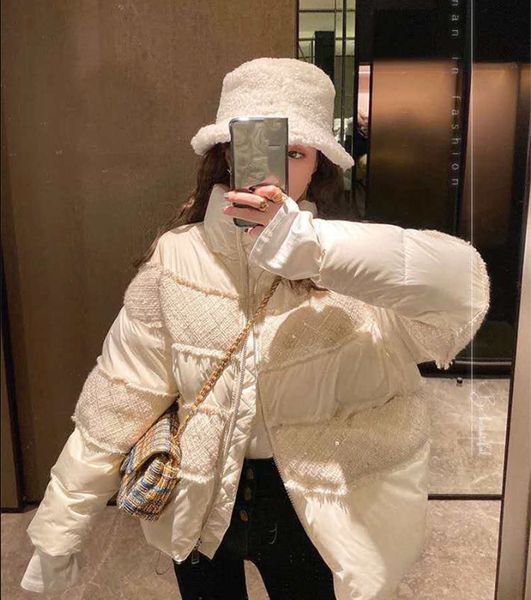 

20fw women jacket down parkas coat winter style sequins shiny jackets pocket outsize lady warm coats white and black s-l