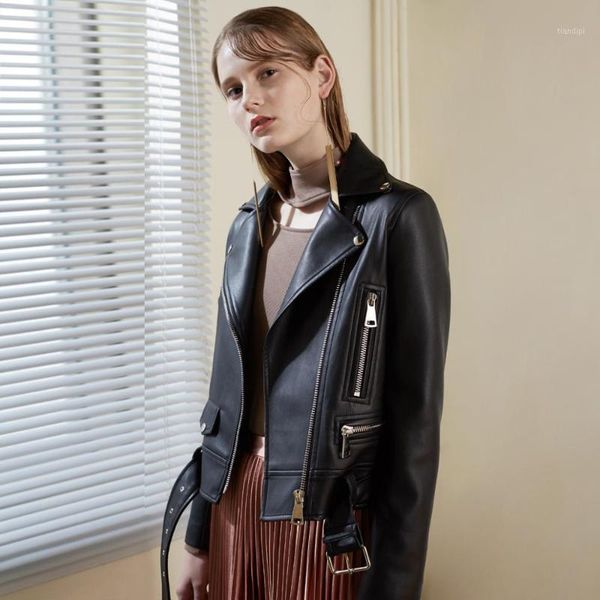 

great quality genuine leather natural sheep shearling fur coat 100% sheepskin coat female bomber awrm fur leather jackets f8701, Black