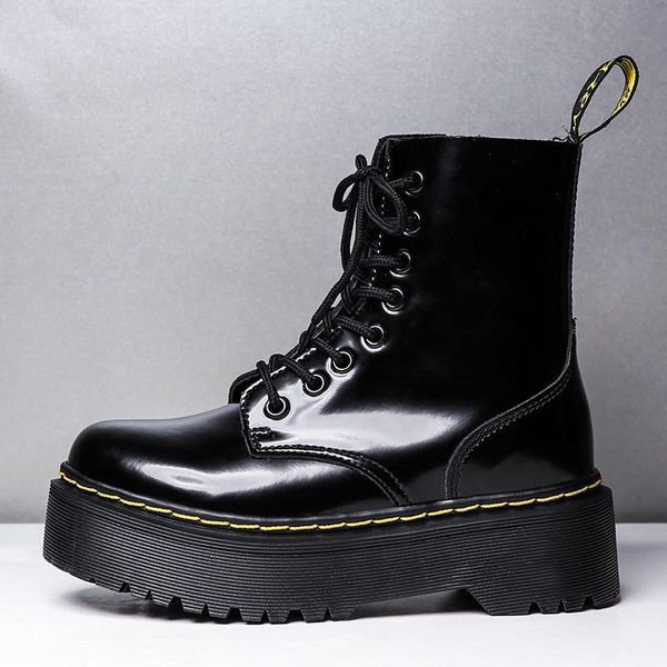 

jadon thick bottom 8-hole martin boots 1460 side zipper british women's short boots muffin bottom lace up work, Black