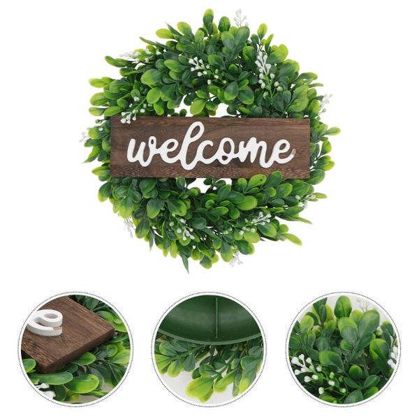 

decorative flowers & wreaths 1pc welcome sign hanging wreath festival garland wall dangling decoration(green)