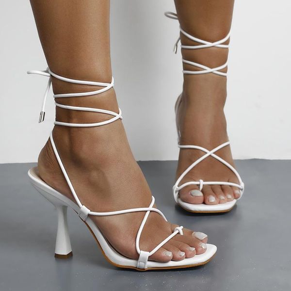 

sandals summer women high heels platform gladiator lace up open clip toe ladies shoes white ankle strap female party sandals1, Black