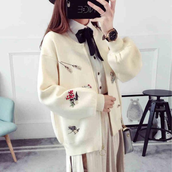 

embroidery short cardigan sweater women new spring autumn fashion knitted long sleeve cardigan thin coat female students c580, White;black