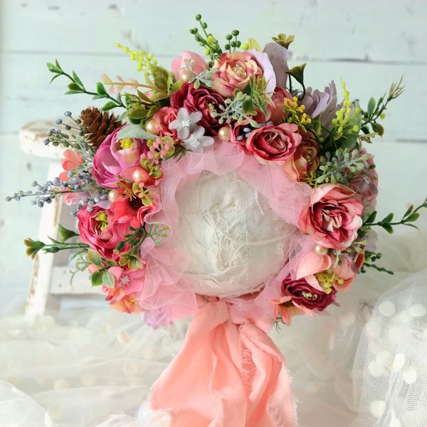 

3-12m baby flower bonnet props pgraphy sitter floral vintage hat newborn girl christmas cap children p shoot accessories 1028, Yellow