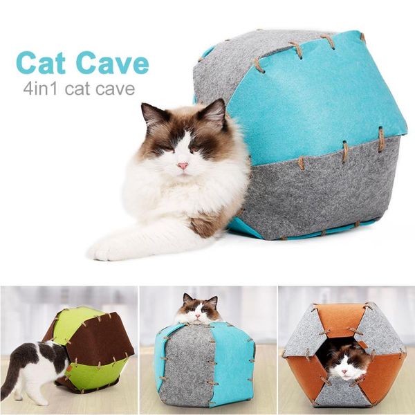 

cat cave nature felt handcrafted cat house bed handmade natural playing sleeping room winter warm pet supply 4in1 functional
