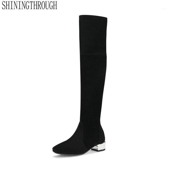 

genuine leather over the knee high women boots med heel women shoes fashion spring autumn party dancing shoes large size 431, Black