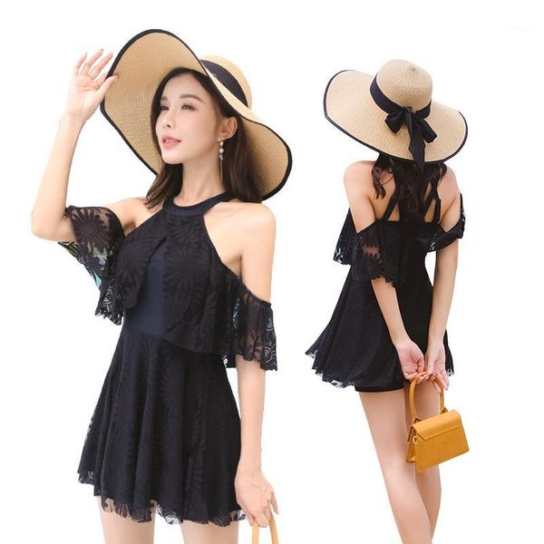 

nodelay 2019 one piece swimsuit black lace skirt swimwear women beachwear high neck bathing suit girls conservation swim suit1, White;black