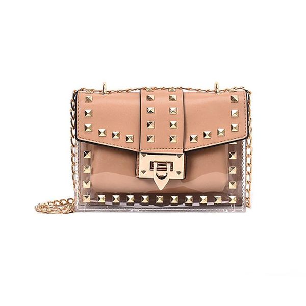 

personality punk rivet shoulder bag fashion night club party chain bags simple transparent cross body bag