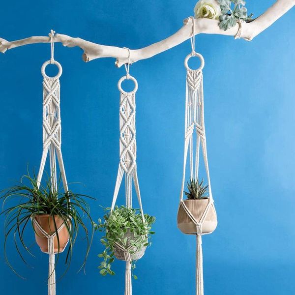 

macrame plant hanger set of 3 indoor wall hanging planter basket flower pot holder boho home garden decor boho hanging planter