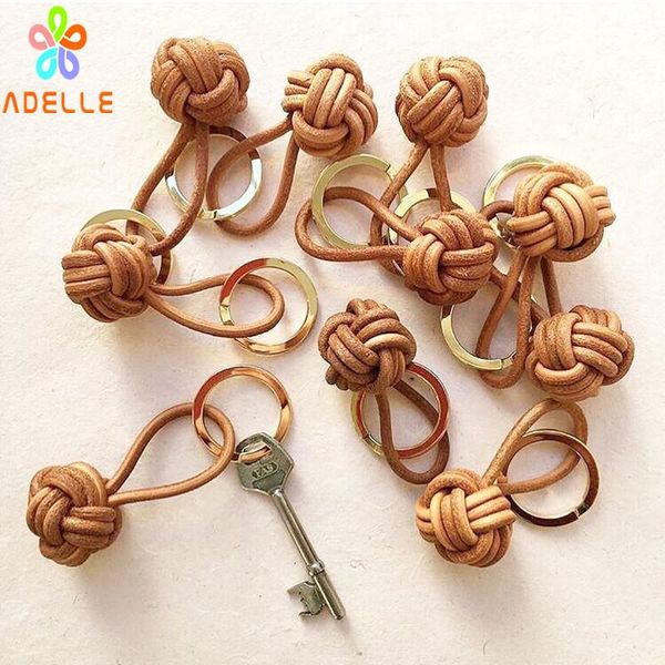 

handmade natural leather key ring key chain pendant knit braid ball with 100% solid brass split ring gift ing