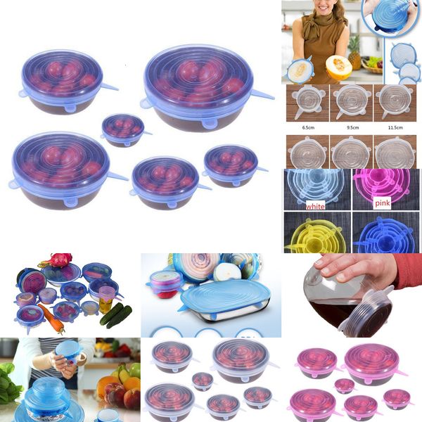 

1 set silicone stretch suction pot lids 6pcs/set food grade fresh keeping wrap seal lid pan cover kitchen tools accessor orxg2