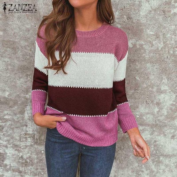 

fashion zanzea women autumn striped sweater stylish long sleeve casual kintwear loose pullover jumper femme knitted oversize1, White;black