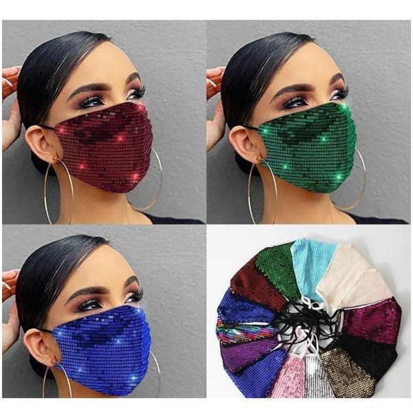 

face mask fashion lady salon bling bling paillette sequin designer luxury mask washable reusable protective with adjustable rope