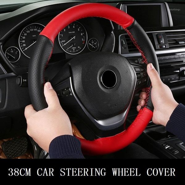 

microfiber leather color matching sports hand-sewn steering wheel cover universal car handle non-slip wear braid wheel covers1