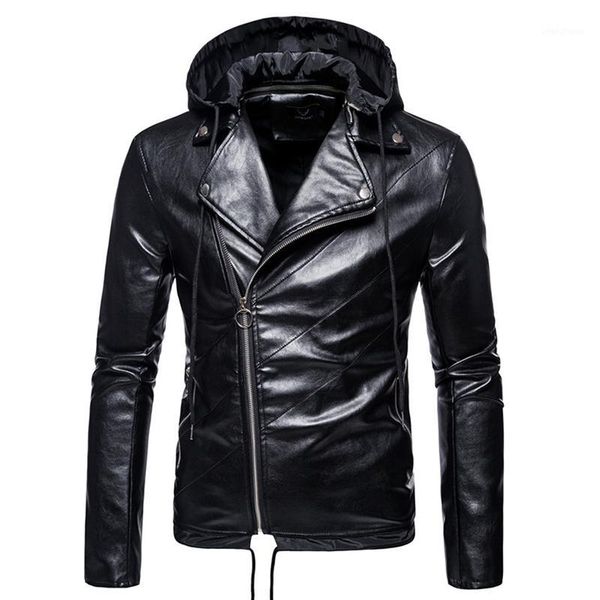 

autumn casual motor hooded faux leather jackets coat men fashion punk style black leather jacket men zipper outwear1