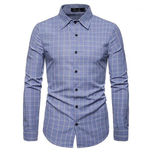 

men's business multi-plaid casual long-sleeved shirt1, White;black