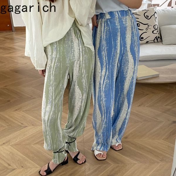 

gagarich women casual pants korean style chic summer ladies color stripe loose pants pleated high waist thin wide leg trousers 201031, Black;white