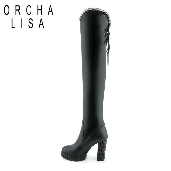 

orcha lisa winter high heels lace-up over the knee boots platform lace boots for woman botas femininas deinverno c726, Black